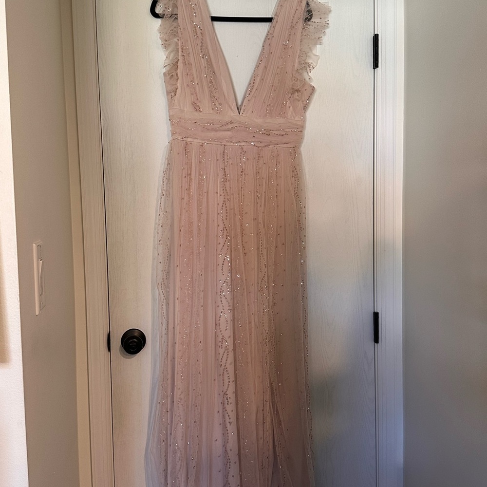 Baltic Born Annika Sequin Mesh Maxi Dress with slit